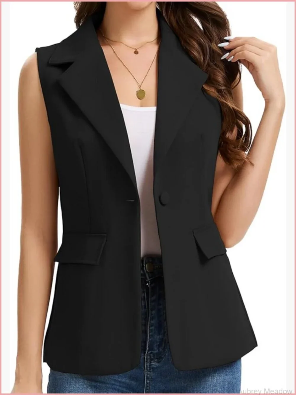 Sleeveless Blazer Vest Lightweight Lined Single Button Work Office Jacket